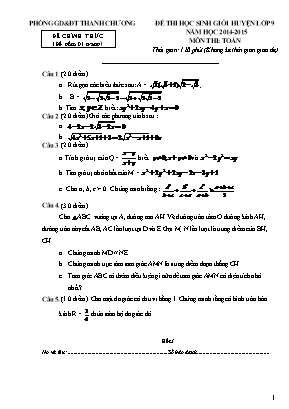 Đề thi học sinh giỏi huyện môn Toán Lớp 9 - Năm học 2014-2015